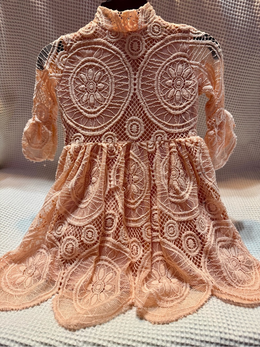 Peach Lace Floral High-Neck Girls' Formal Dress